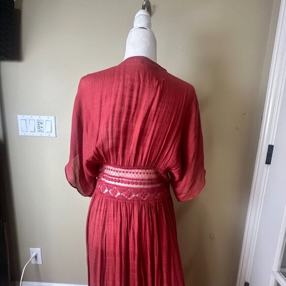 Aakaa Kaftan Open Front Dress Cover Up Size Medium Lace and Tie Details - Picture 7 of 10